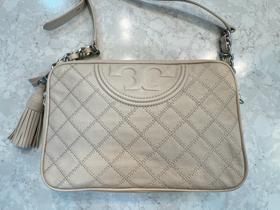 TORY BURCH IVORY CREAM Leather FLEMING CAMERA CROSSBODY Bag Purse eBay