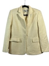 Tahari ASL Ivory Sparkle Tweed Wool Blend Blazer Size 12P
