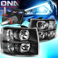 FOR 2007-2014 CHEVY SILVERADO 1500 2500/3500 HD HEADLIGHT W/LED KIT+ FAN BLACK