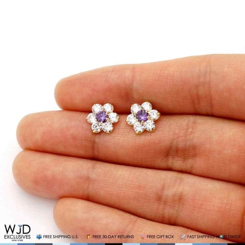 14k Yellow Gold 2Ct CZ & Birthstones Flower Stud Earrings 10mm - 第 24/71 張圖片