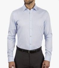 NWD Calvin Klein Men's Steel Slim Fit Herringbone Dress Shirt Blue Size 14