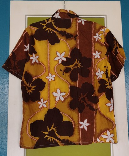Vtg 1960s Hawaiian Shirt Sears Floral Men's Brown Gold Aloha Tiki Camp Medium - Picture 3 of 7