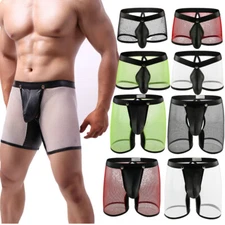 Sexy Men Trunks Boxer Briefs Mesh Underwear Removable Pouch Breathable Low-waist