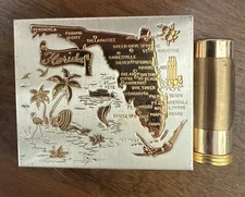 Vintage Powder Makeup Cosmetic With Lipstick Compact Florida Map Souvenir 50’s