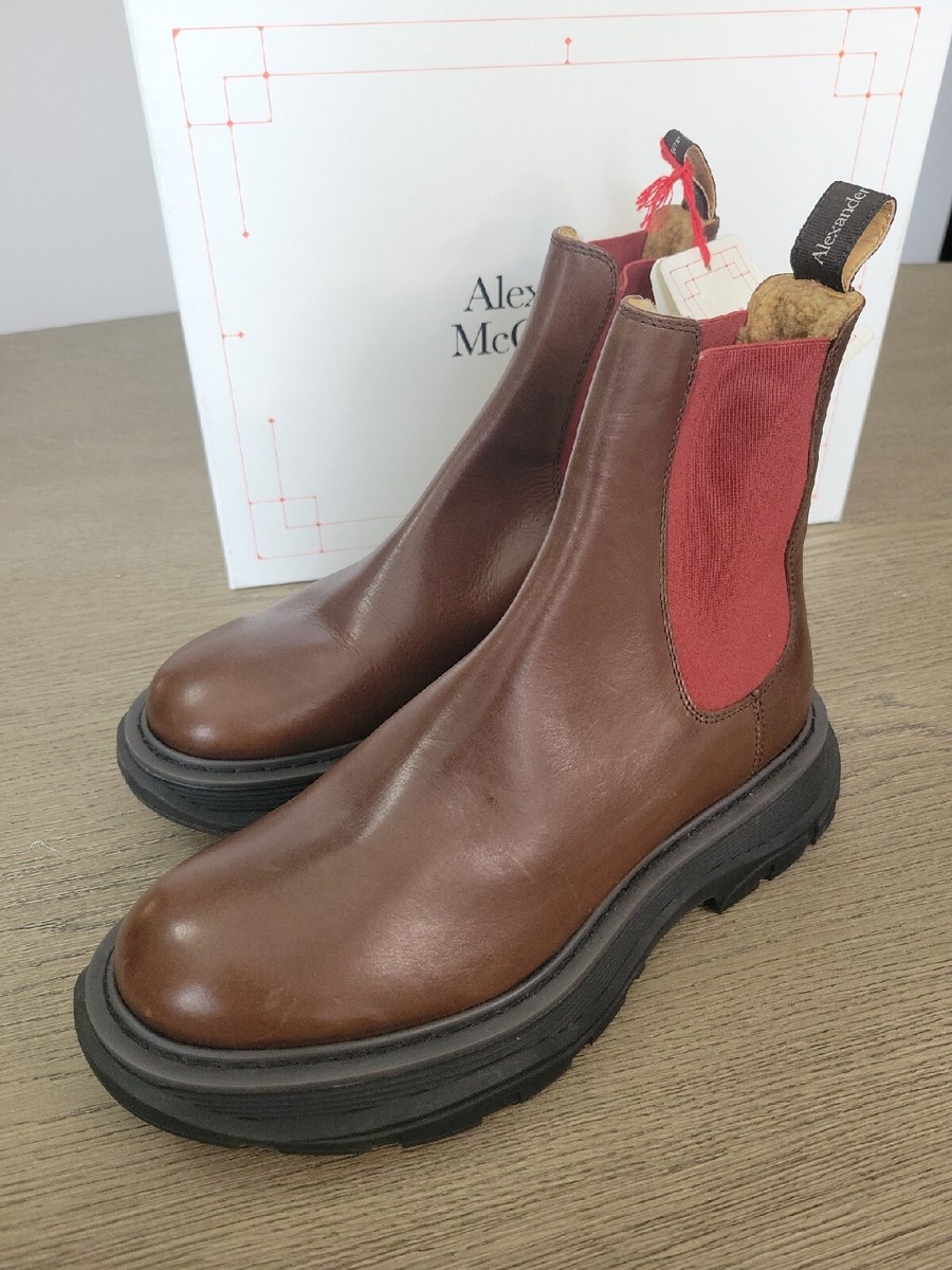 Alexander McQueen 40 / 7 Chelsea Boots Leather Brown Red New  display picture 1