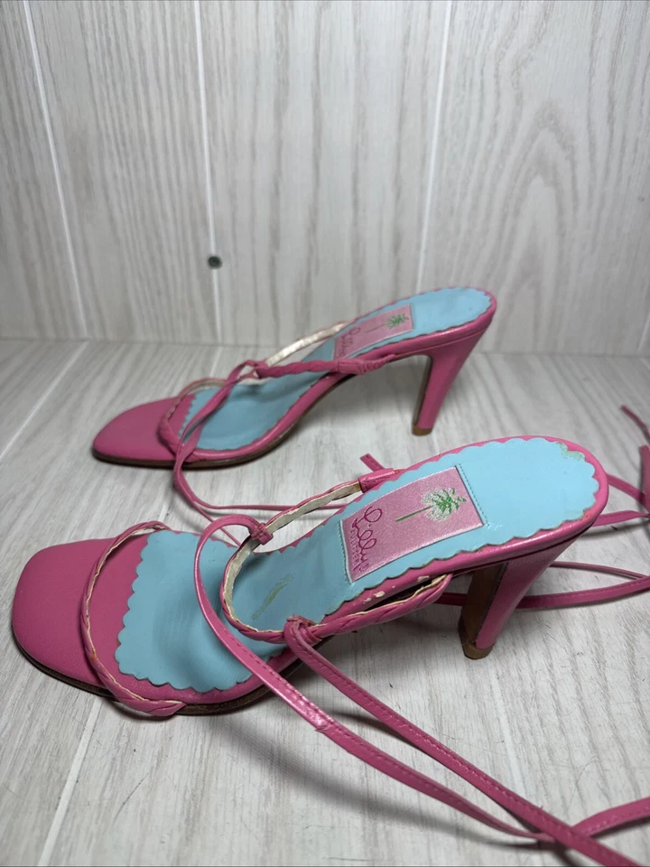 Sandalias de tacón LILLY PULITZER para mujer verde rosa azul tejido talla 6B Foto 3 de 4