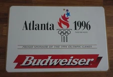 Vintage 1996 Atlanta Olympics Budweiser 21.5" x 32" Embossed Metal Beer Bar Sign