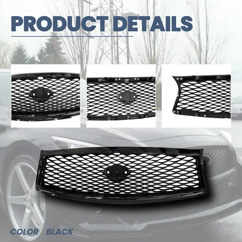 4pcs Fit Infiniti Q50 Sport 2014-2017 Front Upper Lower Grille Fog Bezels Black - Picture 2 of 17