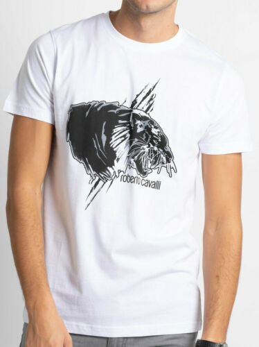 NWT ROBERTO CAVALLI Slim Fit Graphic Print Crewneck LOGO T-Shirt Size L - Picture 2 of 16