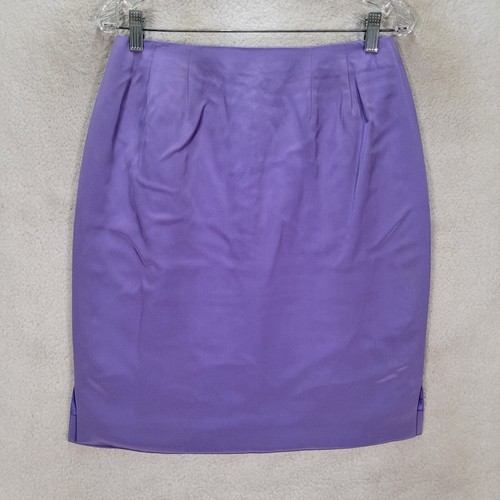 Y2K lila Damenrock lila reine Seide klassisch Secretary Retro Bleistift Größe M