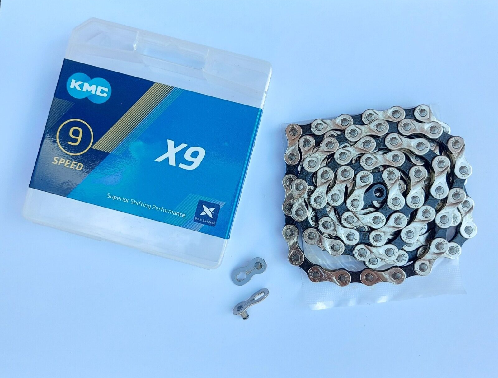KMC X9 Chain Silver Black 9 speed Chain 114 links BX09NB114