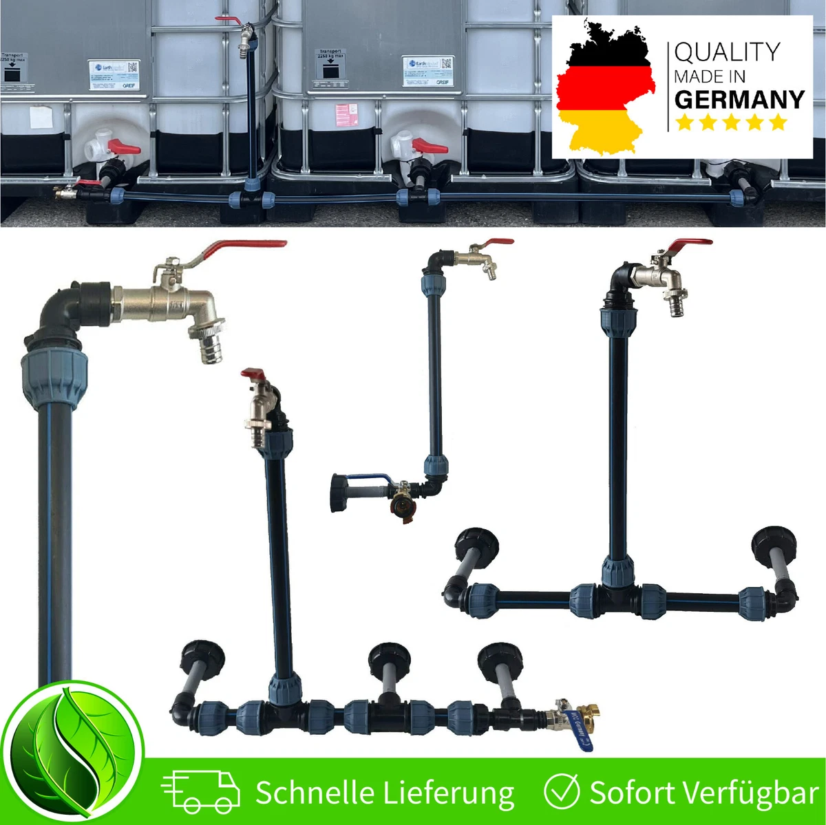 Fass Wasserhahn Aus PE – Anschluss Für Regentonne, Wassertank, Eimer, Mit Großem Durchfluss, Grün