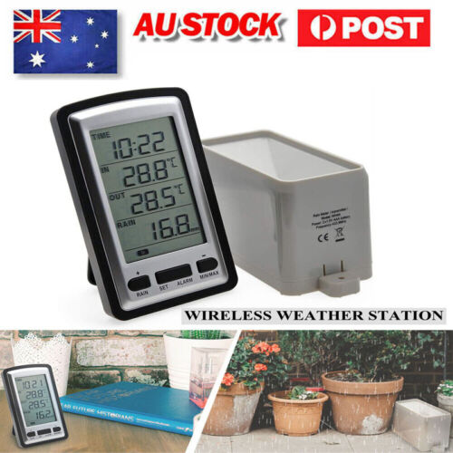 Wireless LCD Weather Station Rain Gauges Digital Indoor and Outdoor Thermometer - Picture 1 of 12