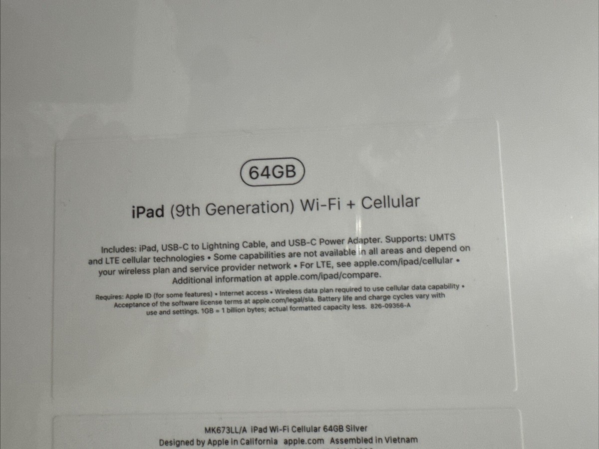 Apple iPad (9th Generation) A2603 64 GB, Wi-Fi + 4G, 10.2 in