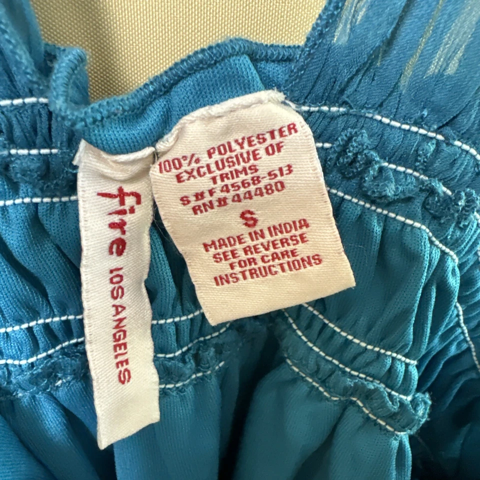 Fire Los Angeles Small Short Dress Plunge V-Neck Teal Gauzy Sheer- lined - Image 3 of 4