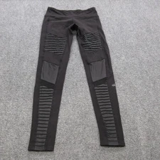 Alo Moto Leggings Womens XS Black High Waisted Ribbed Panel Yoga Athletic Pants