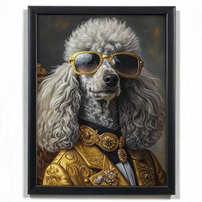 Schicker Pudel in Jacke Portrait Druck - elegante Hundekunst - stilvolle Hunde Wandbilder