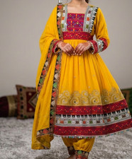 Cashmere Afghani traditional yellow re dress for women floral Eid and other days