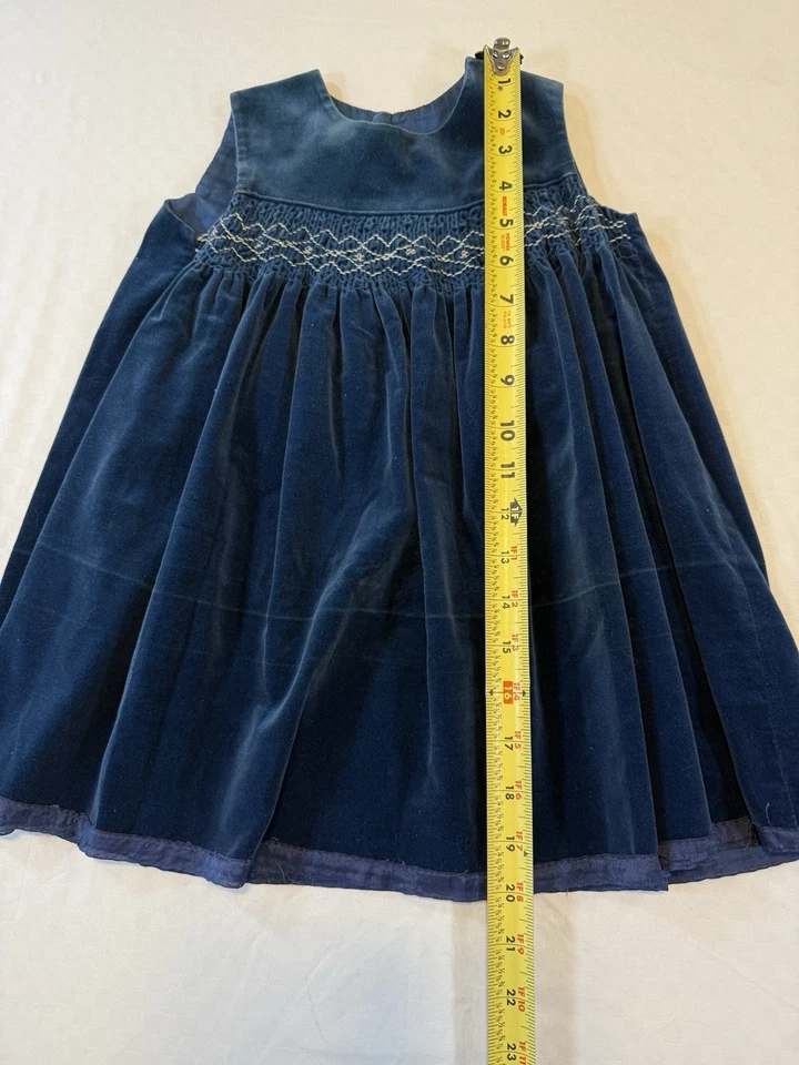 Vestido de fiesta vintage de terciopelo azul para niña pequeña 2T-3T hecho a mano años 50 Foto 3 de 4