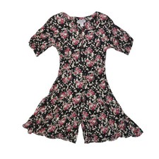Vintage 90s Anegada's Black and Pink Floral Print Romper M