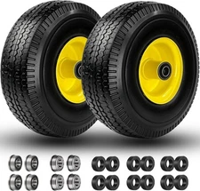 4.10/3.50-4" Flat Free Tire and Wheel, 10" Solid with 5/8" Axle yellow 