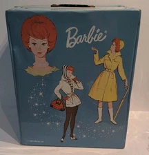 Vintage 1963 Lt Blue Barbie Doll Case, 4 Dolls, Clothes, And Accessories 