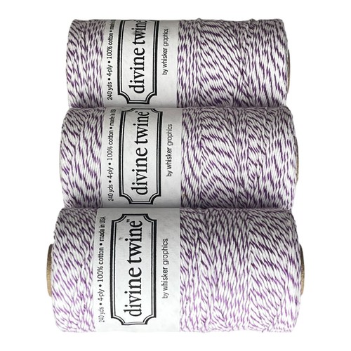 Bakers Devine Twine Set 3 100% Cotton 240 Yards, 4 PLY Purple White Stripe - Picture 3 of 5