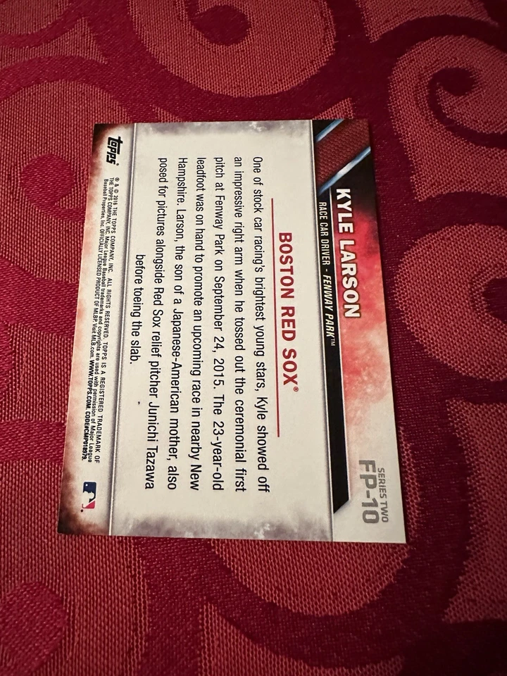 2016 Topps First Pitch Kyle Larson #FP-10 Red Sox, NASCAR Card - Image 2 of 2