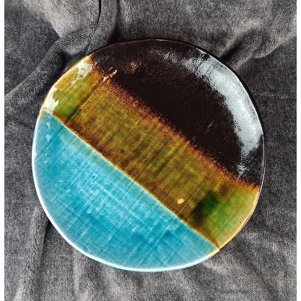 Juego de 4 platos de gres Pier 1 Cassidy marrón azul verde vajilla Foto 2 de 4