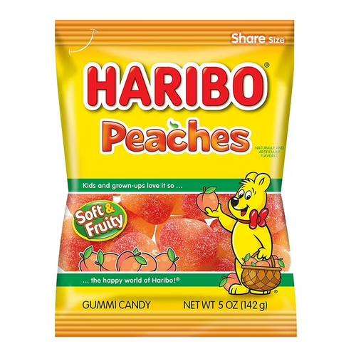 Haribo Gummi Candy, Peaches Flavor, 5 oz Bags (Pack of 12)