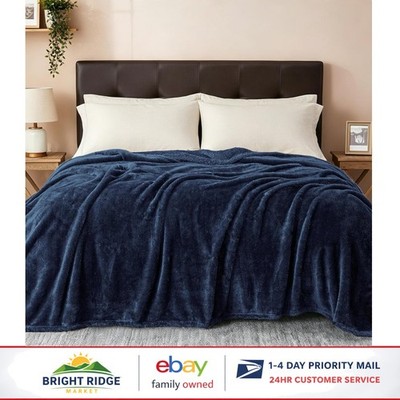 Single Layered Fluffy Blanket, 90x90 Navy Blue, Machine Washable for Easy Care
