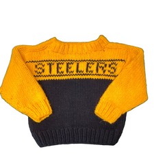 Steelers Pullover Sweater Child Size approx 8/10 Yellow Handmade Knit Crew Neck