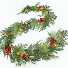 Prelit Timer - 6FT Christmas Garland with Lights, Real Touch Norfolk Pine Garl
