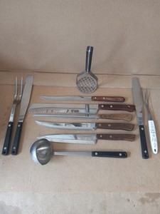 Vintage Flint Arrowhead Lot of 2 Meat Fork, 5 Knives,1 Ladle & 1 Masher, Etc-USA