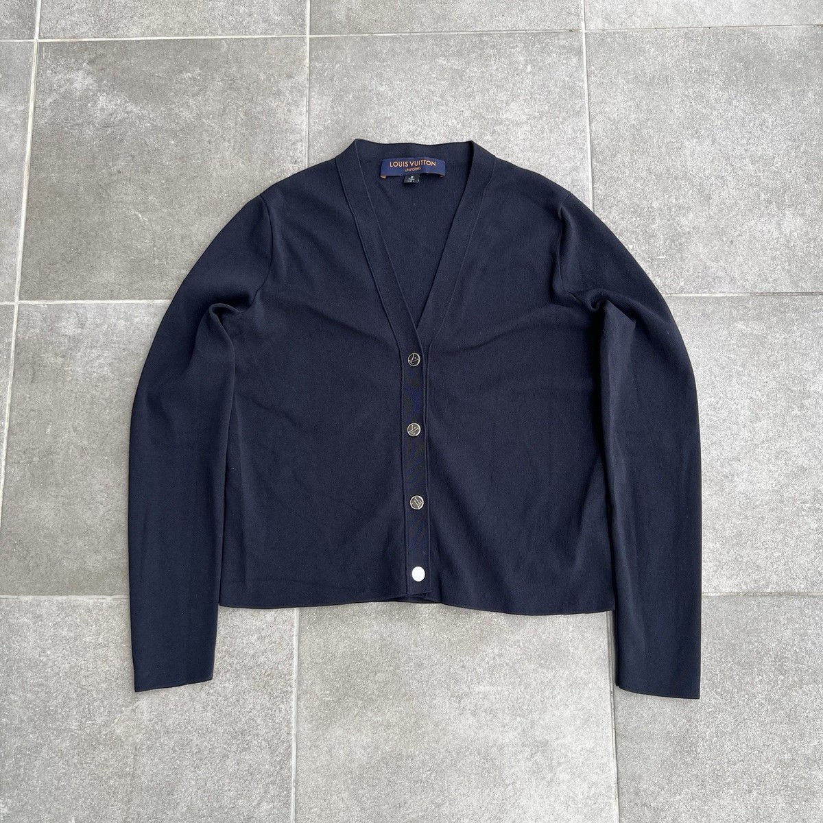 Louis Vuitton ネイビー カーディガン Louis Vuitton Logo Button Viscose Nylon Cardigan Sweater Womens