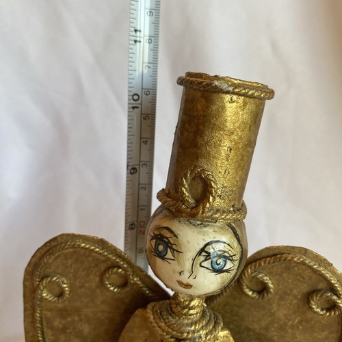 Vintage Gold Paper Mache Angel Candle Holder De Sela Holiday Christmas Decor - Picture 13 of 14