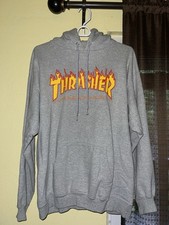 Thrasher Gray Flame Logo Pullover Hoodie Swea...