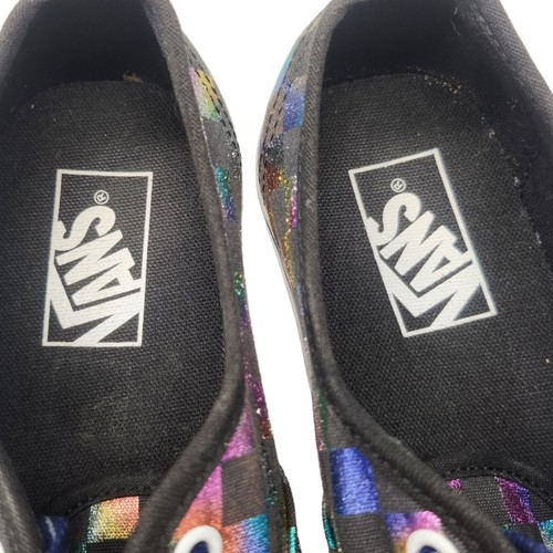Zapatos Vans para mujer 9 negros arco iris a cuadros brillantes metálicos holográficos bajos - Imagen 10 de 12