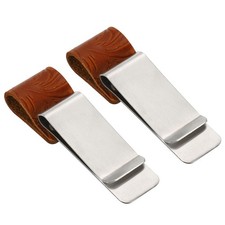 Pen Holder Clip 2pcs Stainless Steel Pencil Circle with Leather Brown Sleeve