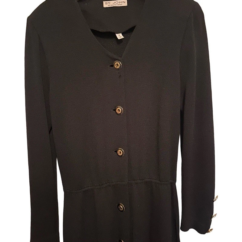 Vintage St. John Collection By Marie Gray Santana Black Long Sleeve Midi Dress - Image 3 of 4