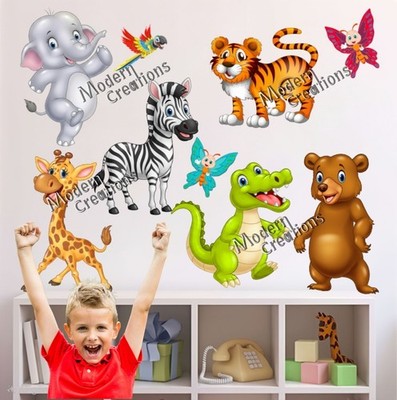 Großer Zoo Tiere Wandaufkleber Cartoon Vinyl Aufkleber Kinderzimmer Wanddeko
