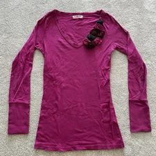 Vintage Y2K Michael Stars Pima Cotton V-neck Long Sleeve Shirt Rosettes One Size