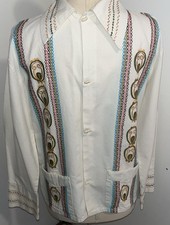 Vtg Floral Mexican Guayabera Shirt Medium Embroidered Long Sleeve Handmade