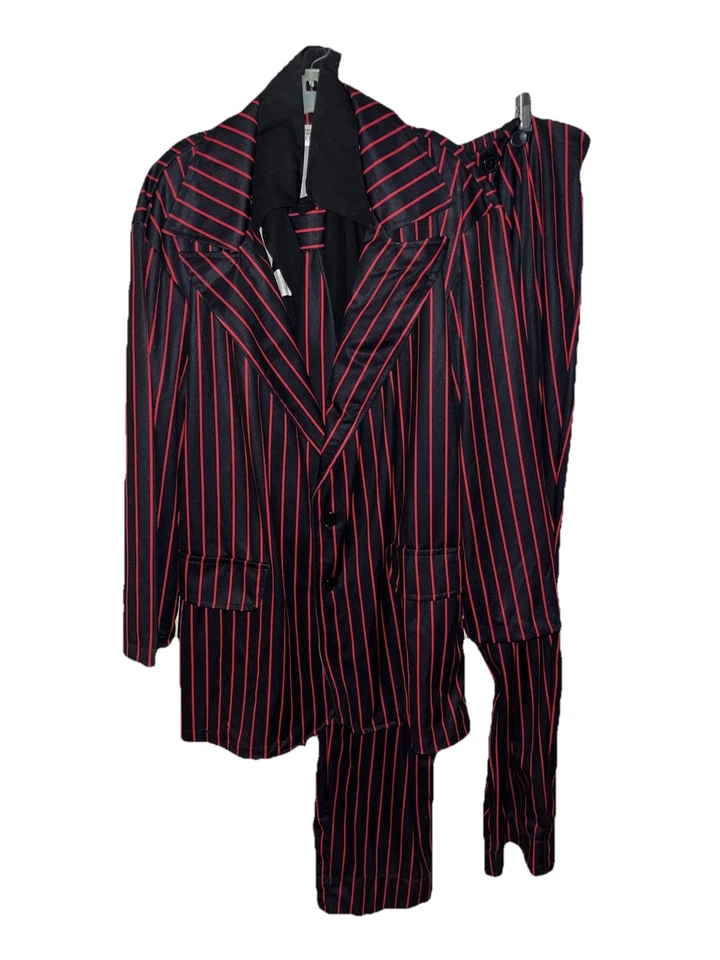Hombre Zoot Traje Gángster Negro Rojo Rayas Disfraz 3 Piezas Halloween Talla Grande Foto 2 de 4