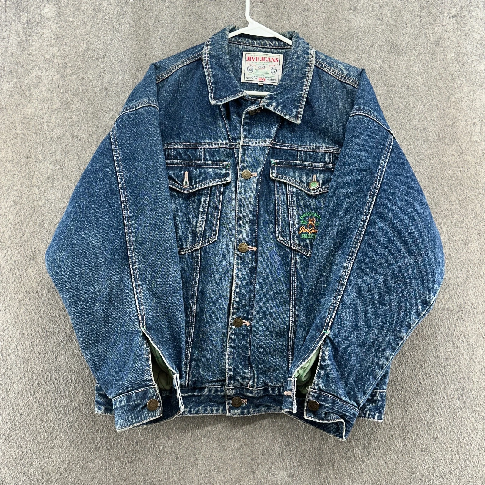 VTG Jive Jeans Jacket Mens L Blue Dark Wash Quilt Lined Denim Trucker Coat 90s