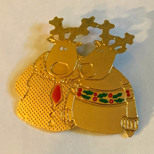 NewPro Signed Enameled Christmas Reindeer Couple Holiday Sweaters Single Pin