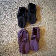 2 Pair Unisex Stretch Ballet Shoes w/ Elastic Strap, Non-Slip Grip Soles Black