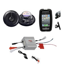 Marine Offroad Use Bike Boat ATV Black 6.5" Speakers, Amplifier w/iPod MP3 Input