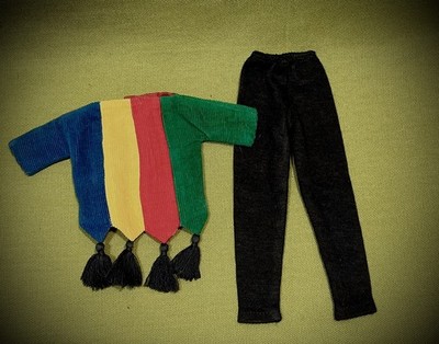 Vtg. Ideal Tammy  PIZZA PARTY  Striped Tunic Top W/Black Tassels & Stretch Pants