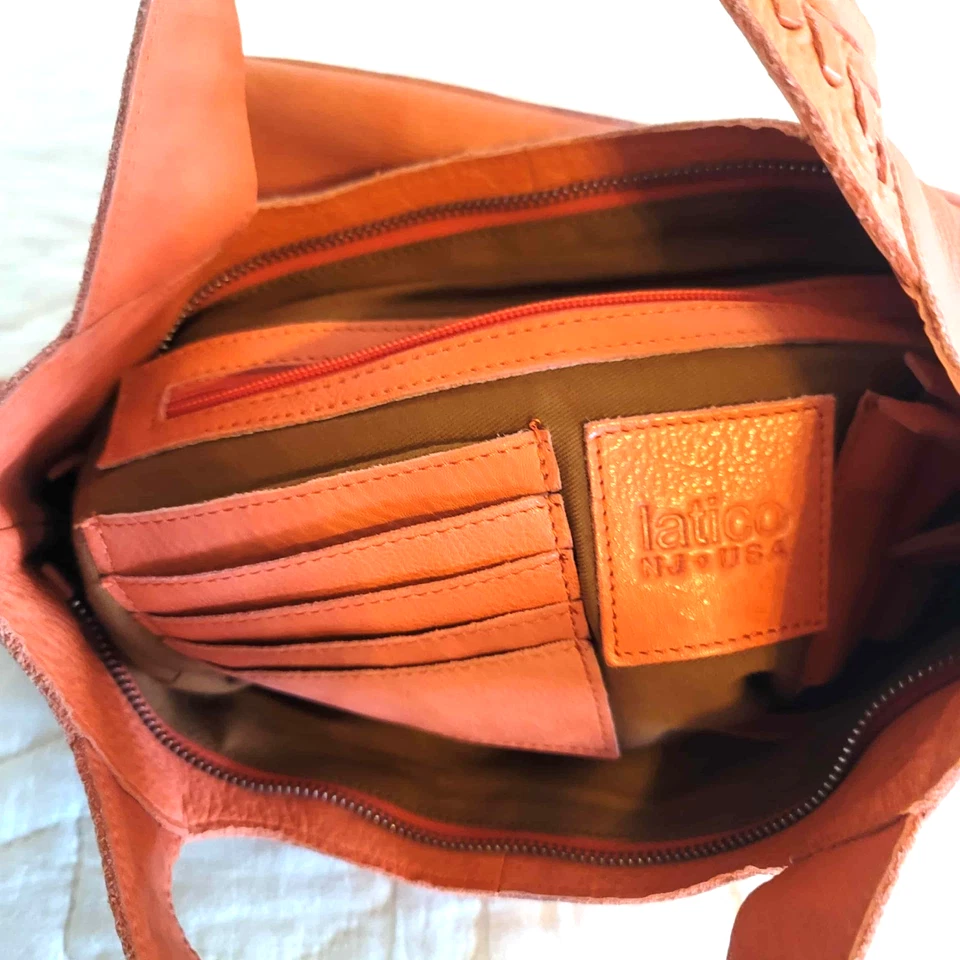 LATICO Orange Coral Leather Hobo Shoulder Bag Handbag Made in USA Medium Used - Image 3 of 4